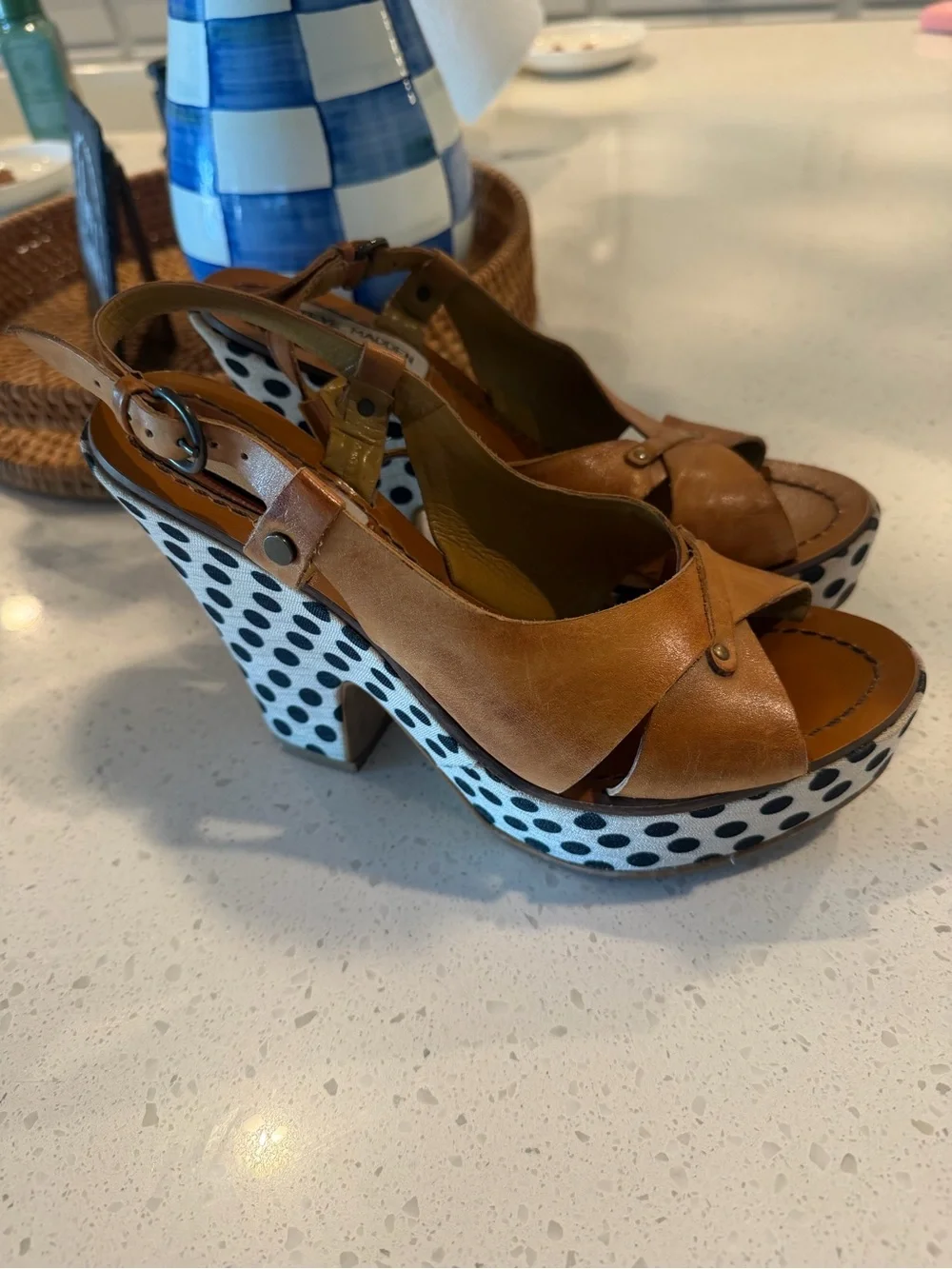 Steve Madden Women’s Leather Polka Dot Platform Heels 8 Y2K Boho Chunky 90s